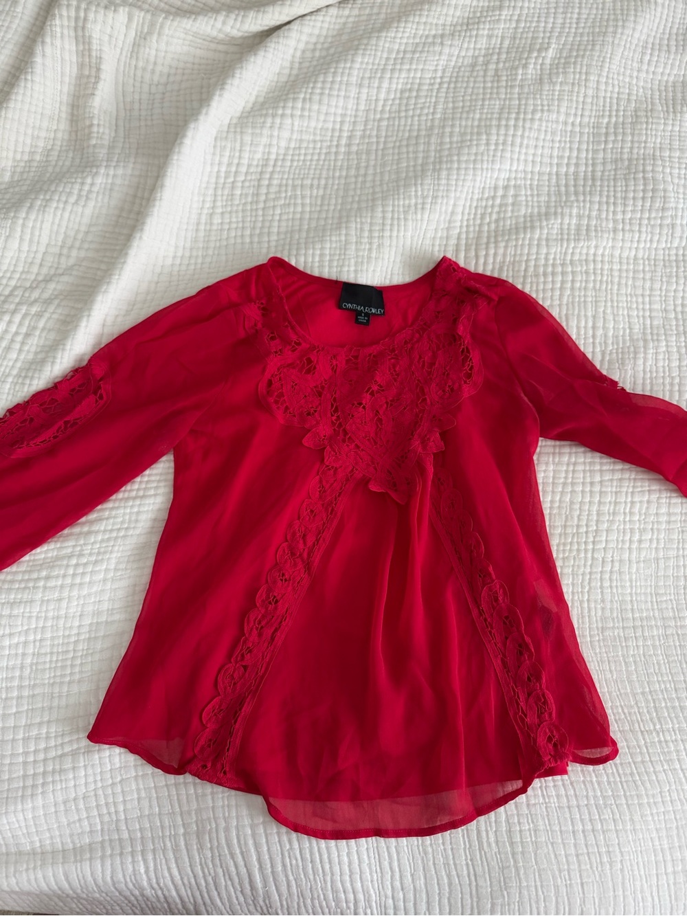 Red Bell Sleeved Lace Chiffon Blouse